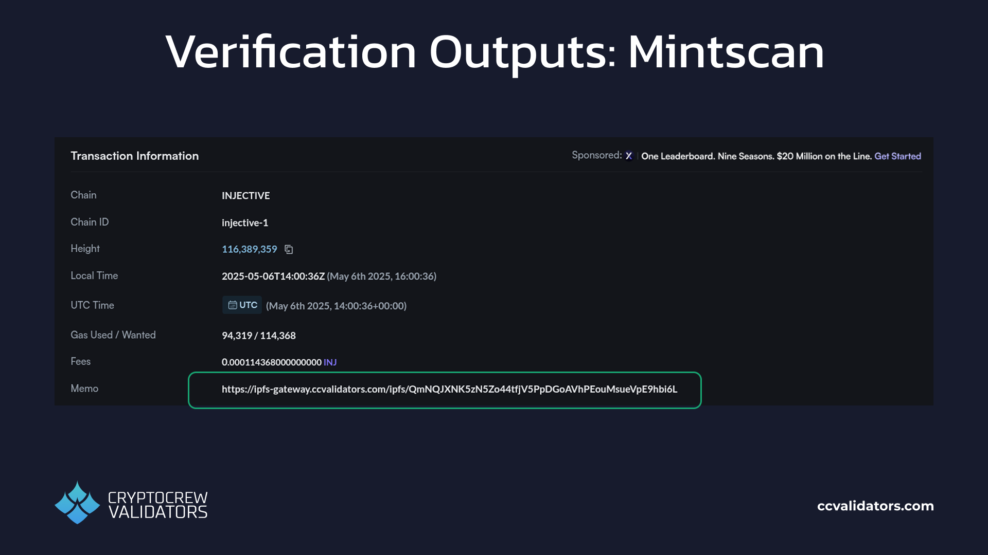 Verification publishing on Mintscan